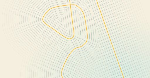 Abstract blue contour lines tracing the old Oran Park Raceway on a cream background, with a yellow line marking the circuit